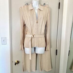 ST JOHN COLLECTION CHAMPAGNE GOLD 2 PIECE SET JACKET WIDE LEG PANTS SZ 8 & 6